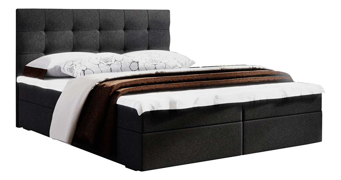 Bračni krevet Boxspring 160 cm Fade 2 Comfort (crna) (s madracem i prostorom za odlaganje)