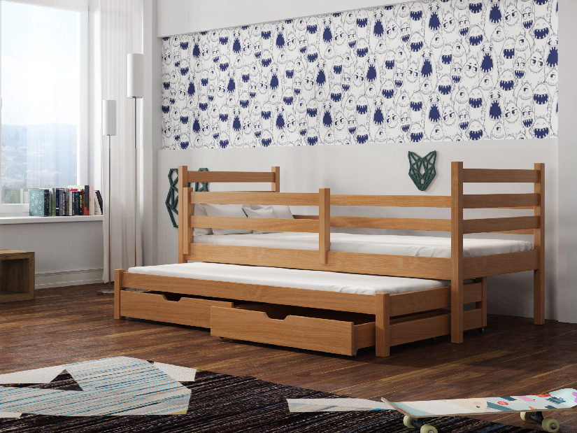 Dječji krevet 90 x 190 cm MONTY (s podnicom i prostorom za odlaganje) (bukva)
