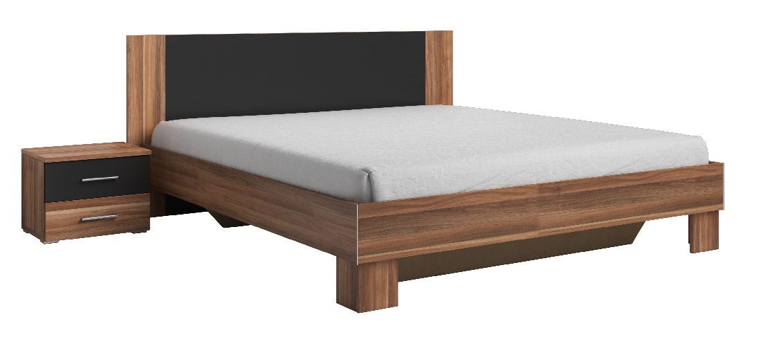 Bračni krevet 180 cm Verwood Tip 52 (orah + crna) (s noćnim stolićima) 