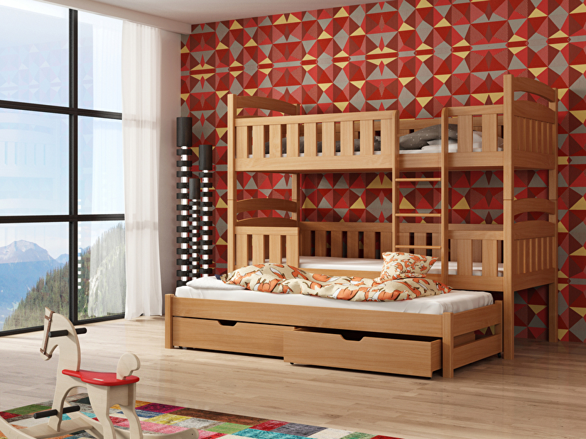 Dječji krevet 90 x 200 cm LEON (s podnicom i prostorom za odlaganje) (bukva)