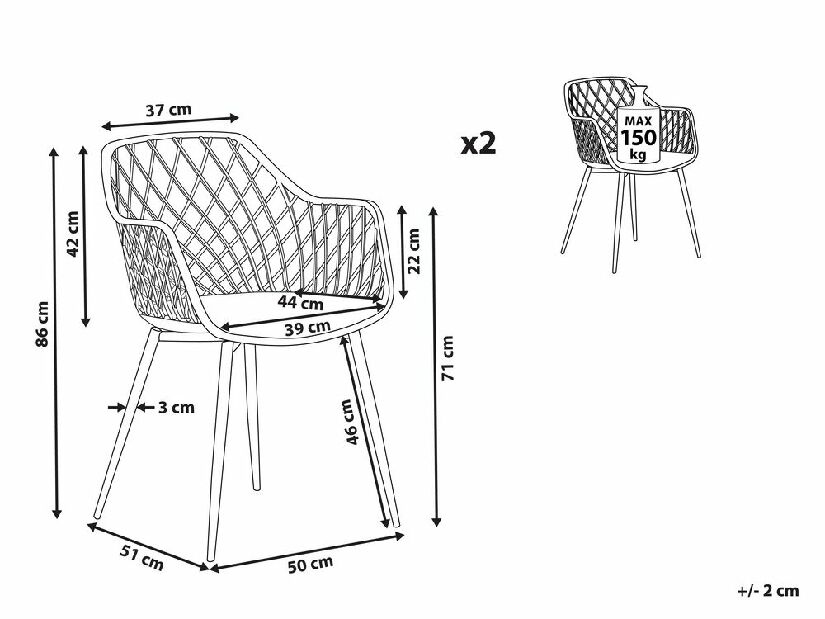 Set 2 kom. blagovaonskih stolica NASSUA (bijela)