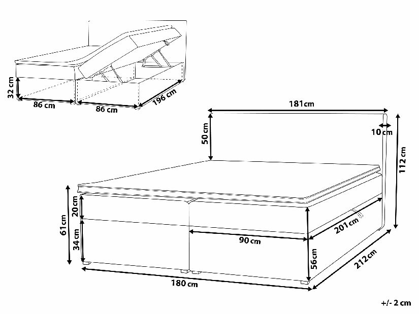 Bračni krevet Boxspring 180 cm SENNOR (s madracima i prostorom za odlaganje) (svijetlo zelena)