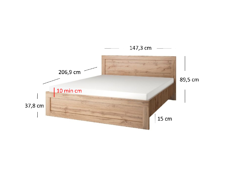 Bračni krevet 140 cm Mirella (hrast wotan) (s podnicom)