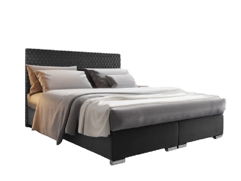 Bračni krevet 160 cm Boxspring Harlan Comfort (tamnosiva) (s podnicom, madracem i prostorom za odlaganje)