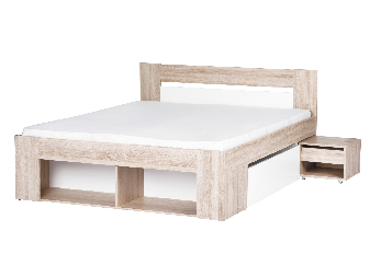 Bračni krevet 160 cm Melinne 09 (hrast sonoma 3D + bijela) (s prostorom za odlaganje i noćnim stolićima)