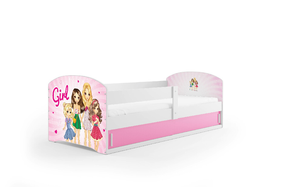 Dječji krevet 80 x 160 cm Lukan (bijela + uzorak girls) (s podnicom, madracem i prostorom za odlaganje)