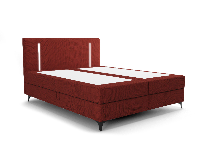 Bračni krevet 200 cm Ortega Bonell (crvena) (s podnicom, s prostorom za odlaganje) (s LED rasvjetom)