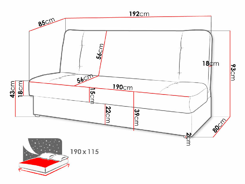 Sofa na razvlačenje Korina (lawa 06) (s prostorom za odlaganje)
