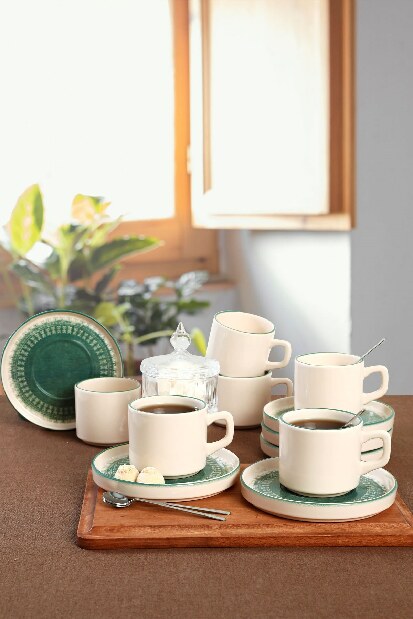 Set za čaj (12 kom.) Clary (bijela + zelena)