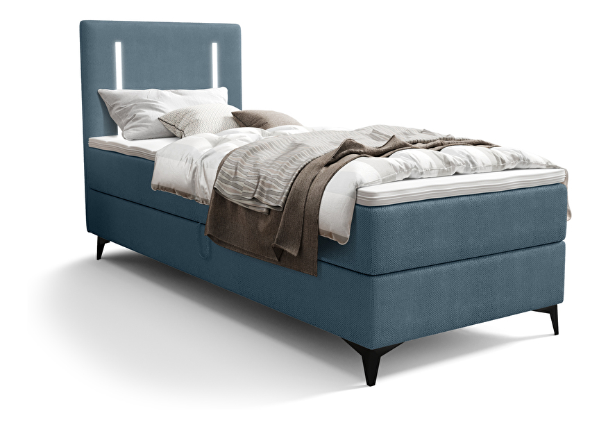 Jednostruki krevet 80 cm Ortega Comfort (svetloplava) (s podnicom i madracem, bez prostora za odlaganje) (s LED rasvjetom)