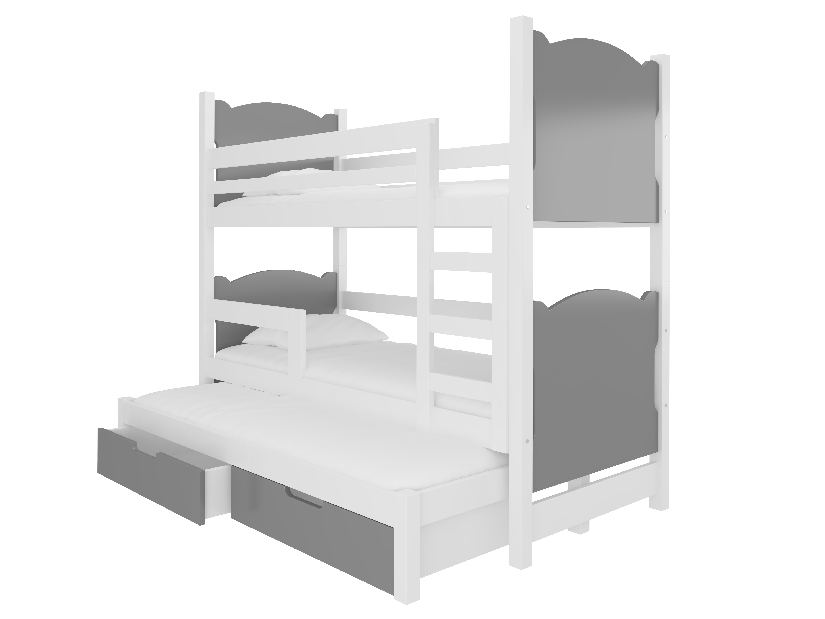 Dječji krevet na kat 180x75 cm Lukrécia (s podnicom i madracem) (bijela + siva)