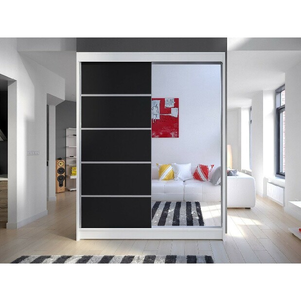 Ormar za garderobu Bianca Mirjan III (bijela + crna + ogledalo) (LED rasvjeta RGB Mirjan višebojna)