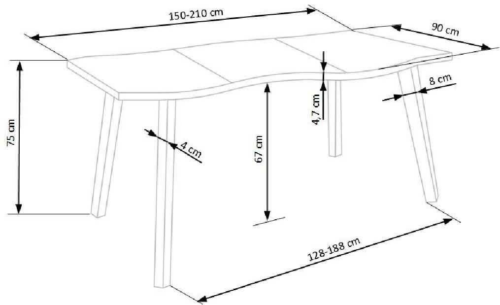 Blagovaonski stol na razvlačenje 150-210 cm Delisa (crna) (za 6 do 8 osoba)