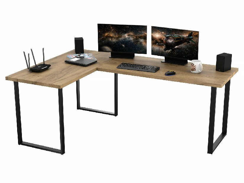 Kutni PC stol Vintid (hrast craft + crna)