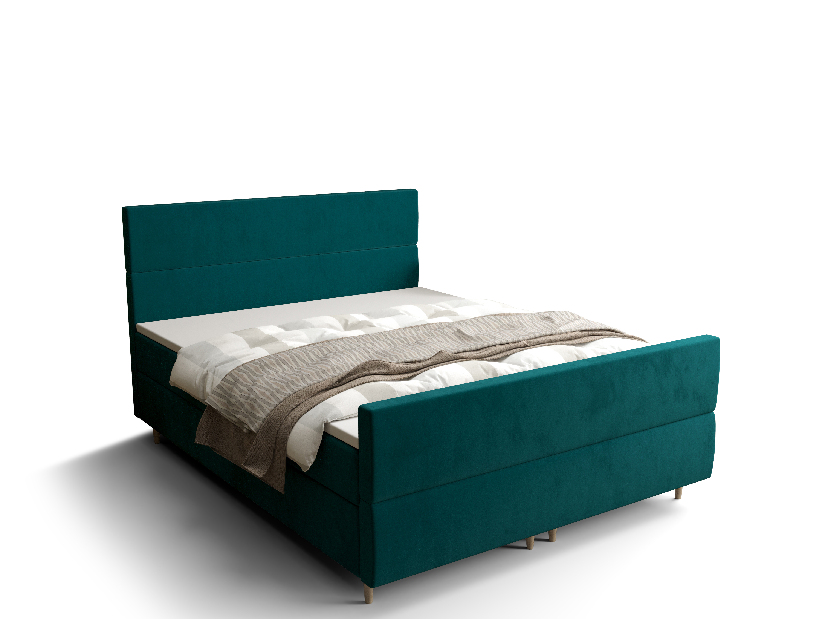 Bračni krevet Boxspring 140 cm Flu Plus Comfort (tamnozelena) (s madracem i prostorom za odlaganje)