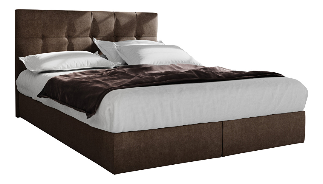 Bračni krevet Boxspring 180 cm Porto (tamnosmeđa) (s madracem i prostorom za odlaganje)