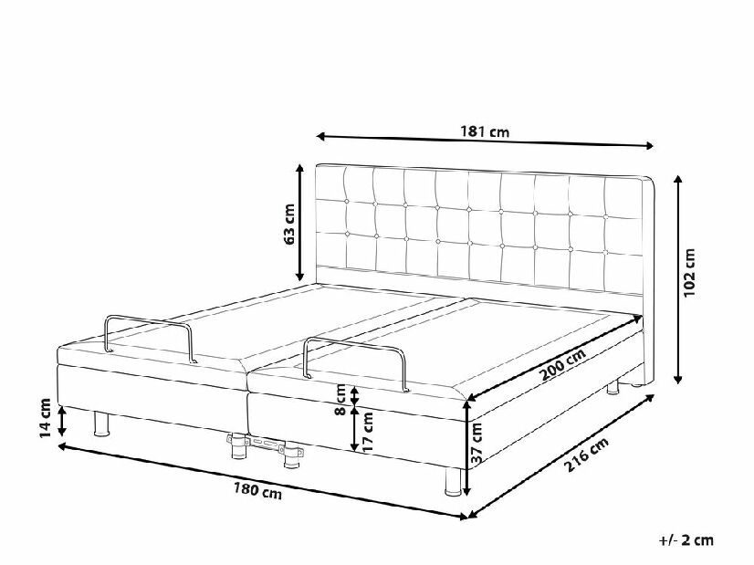 Bračni krevet 180 cm DUCHE (siva)