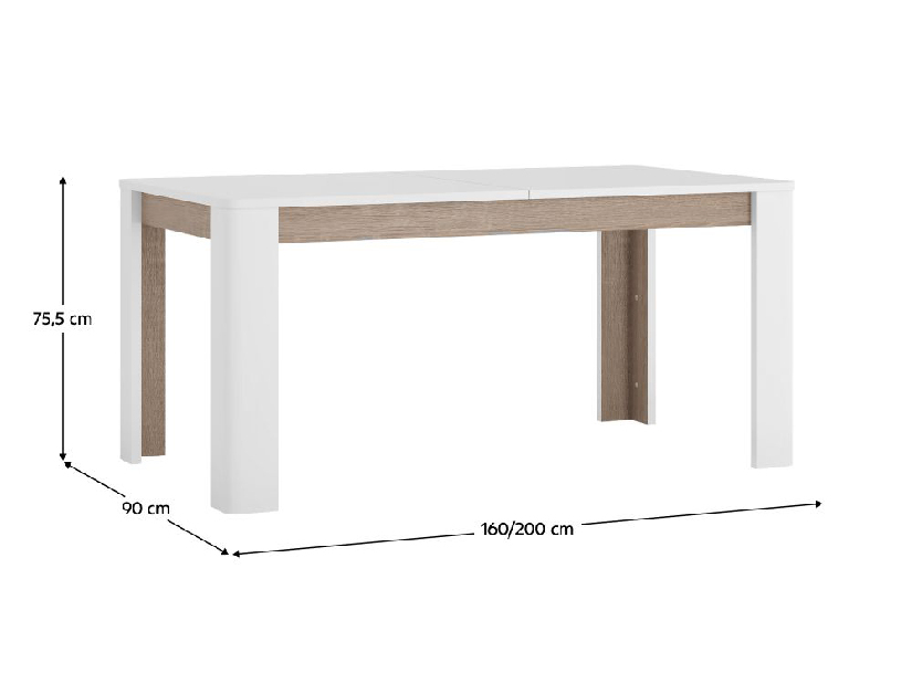 Blagovaonski stol Lynatut Typ 75 (extra visoki bijeli sjaj + hrast sonoma tamni tartuf) (za 6 do 8 osoba)