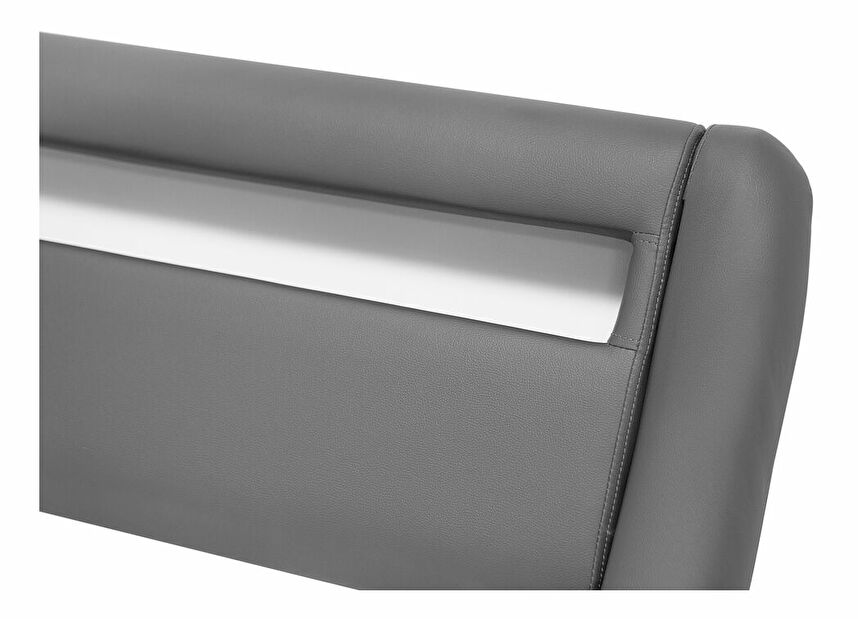 Bračni krevet 140 cm AGINON (sintetička koža) (siva) (s podnicom, madracem i LED rasvjetom)