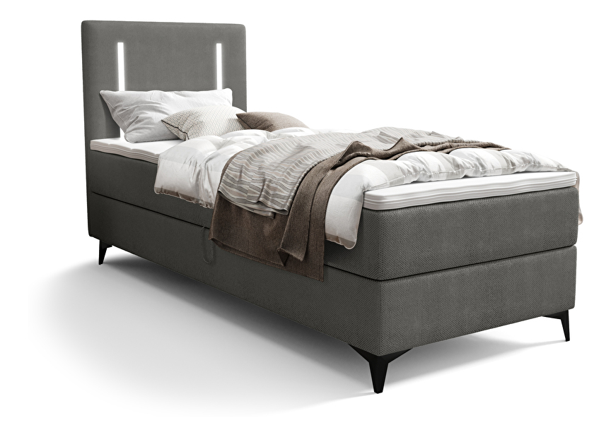 Jednostruki krevet 90 cm Ortega Comfort (tamnosiva) (s podnicom i madracem, bez prostora za odlaganje) (s LED rasvjetom)