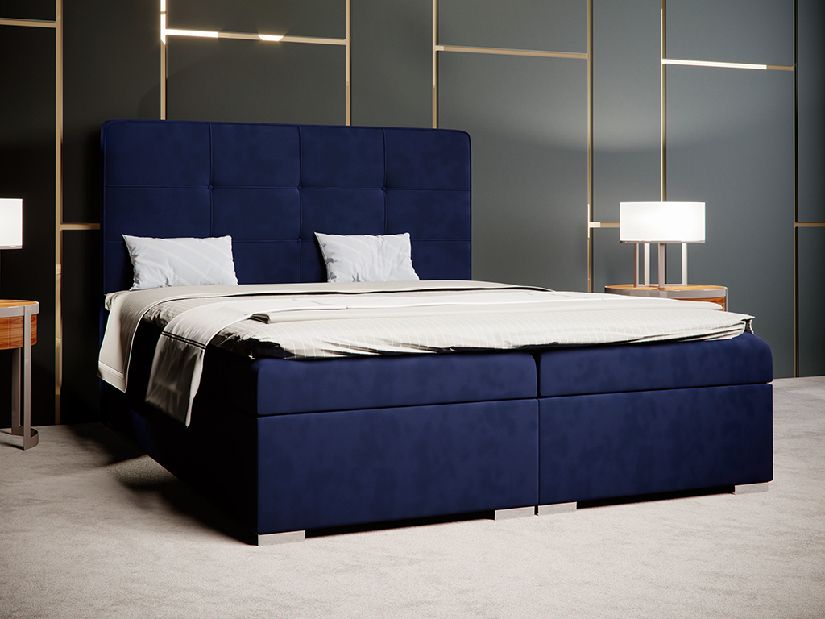 Bračni krevet Boxspring 140 cm Loty (tamno plava) (s prostorom za odlaganje)