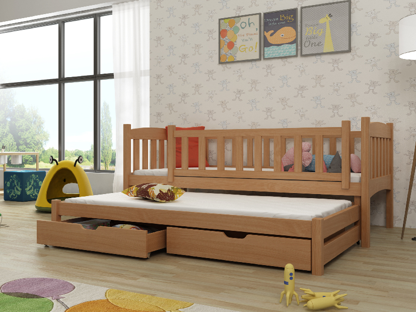 Dječji krevet 90 x 200 cm Amalia (s podnicom i prostorom za odlaganje) (bukva)