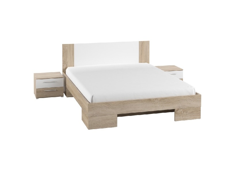 Bračni krevet 160 cm Verwood Typ 81 (s noćnim ormarićima) (hrast sonoma + bijeli) 