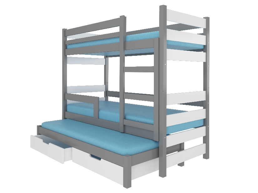 Dječji krevet na kat 180x75 cm Karin (s podnicom i madracem) (siva + bijela)
