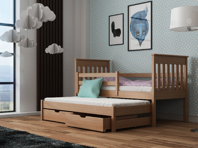 Dječji krevet 90 x 190 cm TOYA (s podnicom i prostorom za odlaganje) (bukva)