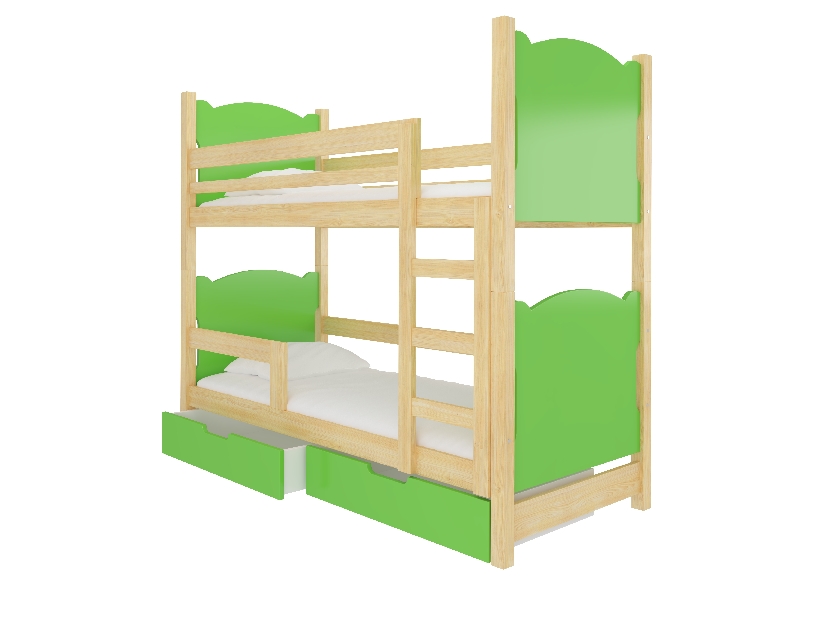 Dječji krevet na kat 180x75 cm Marryann (s podnicom i madracem) (bor + zelena)