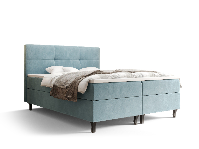 Bračni krevet Boxspring 180 cm Lumba Comfort (sivo-plava) (s madracem i prostorom za odlaganje)
