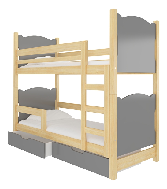 Dječji krevet na kat 180x75 cm Marryann (s podnicom i madracem) (bor + siva)