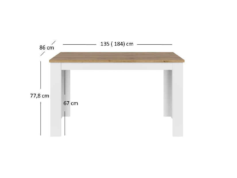 Blagovaonski stol na razvlačenje 135-184 cm Vina (bijela + hrast wotan)