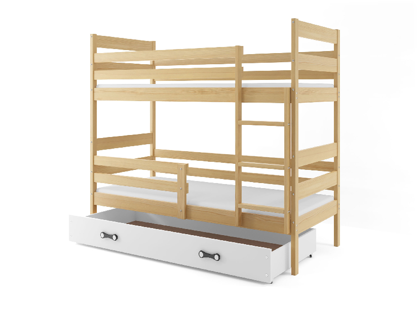 Krevet na kat 90 x 200 cm Eril B (bor + bijela) (s podnicom, madracem i prostorom za odlaganje)