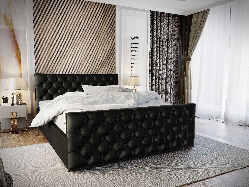 Bračni krevet 180 cm Velva (crna) (s podnicom i prostorom za odlaganje)