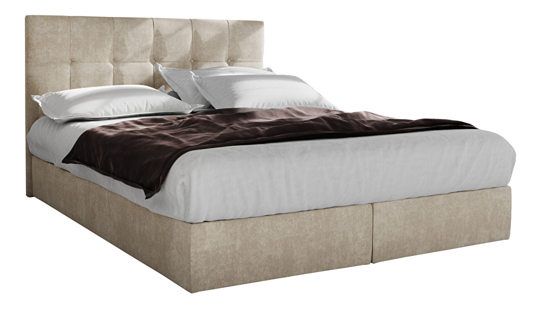 Bračni krevet Boxspring 140 cm Porto (bež) (s madracem i prostorom za odlaganje)