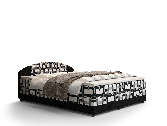 Bračni krevet Boxspring 180 cm Orlando (uzorak + tamnosmeđa) (s madracem i prostorom za odlaganje)