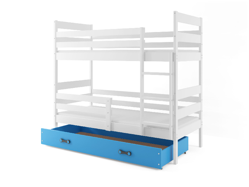 Krevet na kat 80 x 190 cm Eril B (bijela + plava) (s podnicom, madracem i prostorom za odlaganje)