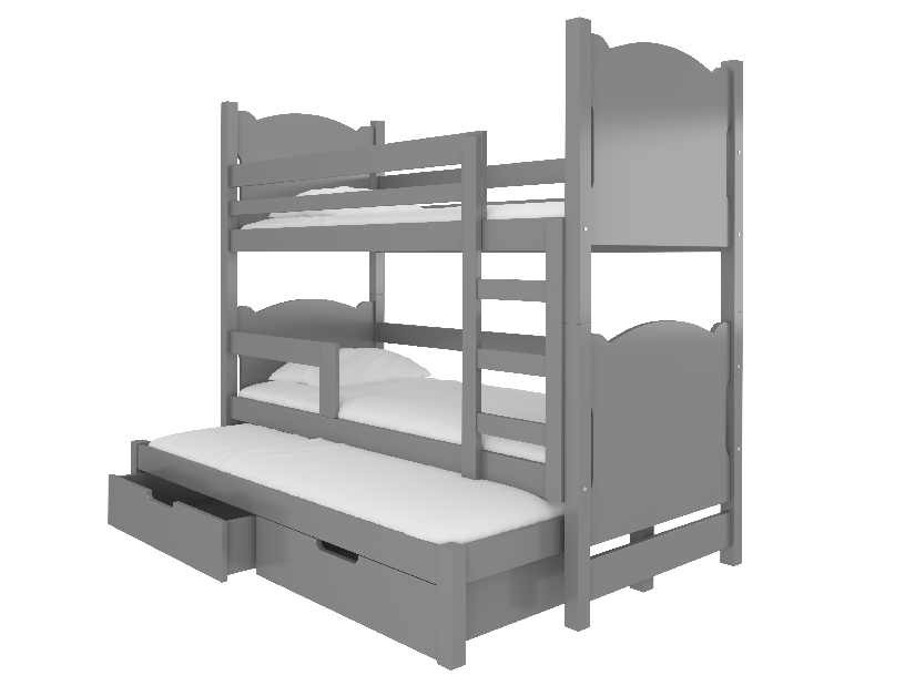 Dječji krevet na kat 180x75 cm Lukrécia (s podnicom i madracem) (siva)
