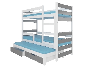 Dječji krevet na kat 180x75 cm Karin (s podnicom i madracem) (bijela + siva)