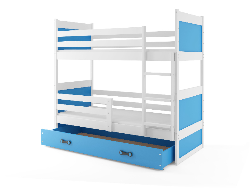 Krevet na kat 80 x 160 cm Ronnie B (bijela + plava) (s podnicom, madracem i prostorom za odlaganje)
