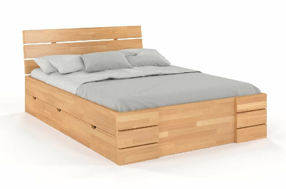 Bračni krevet 160 cm Naturlig -Lorenskog High Drawers (bukva)
