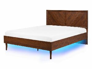 Bračni krevet 140 cm MILLET (s podnicom i LED rasvjetom) (tamno drvo)