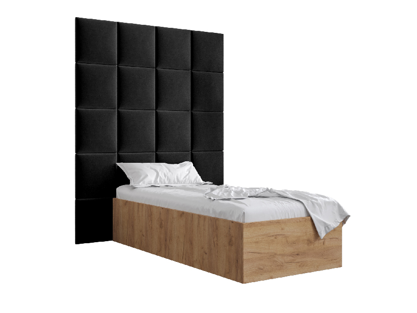Jednostruki krevet s tapeciranim uzglavljem 90 cm Brittany 3 (hrast craft zlatni + crna) (s podnicom)