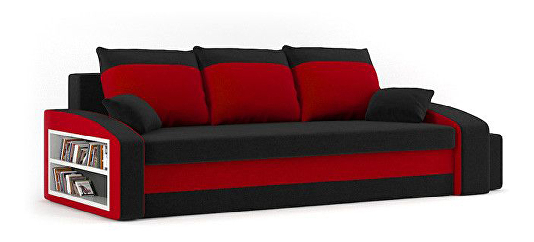 Sofa Hanifa (crna + crvena) (s policom i tabureom) 