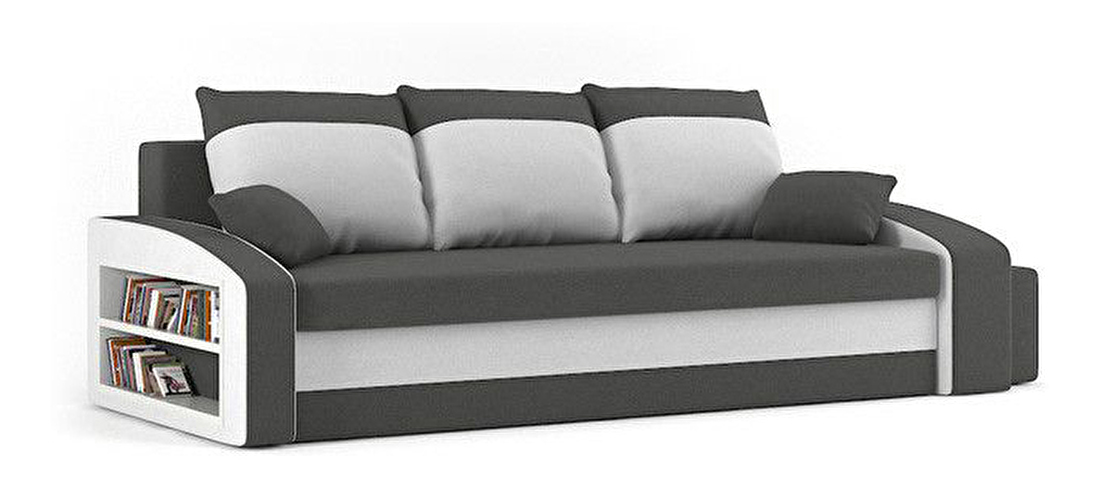 Sofa Hanifa (siva + bijela) (s policom i tabureom) 