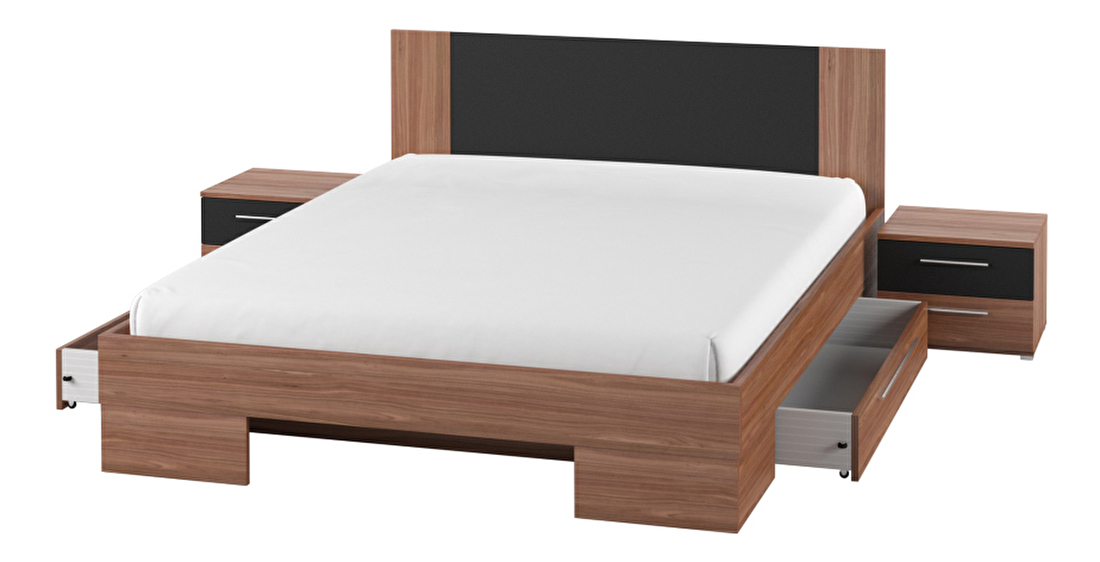 Bračni krevet 160 cm Verwood Typ 81 (s noćnim ormarićima) (orah crveni + crna)