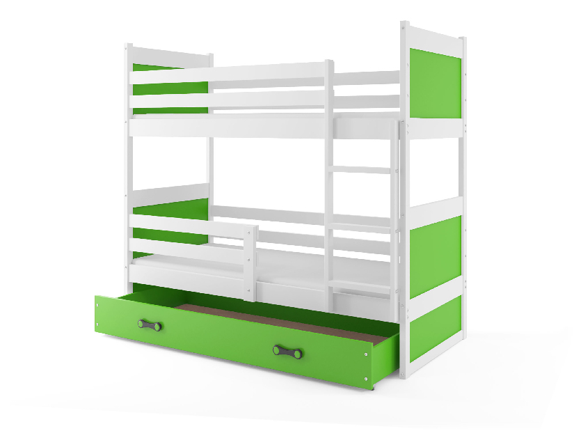 Krevet na kat 80 x 160 cm Ronnie B (bijela + zelena) (s podnicom, madracem i prostorom za odlaganje)