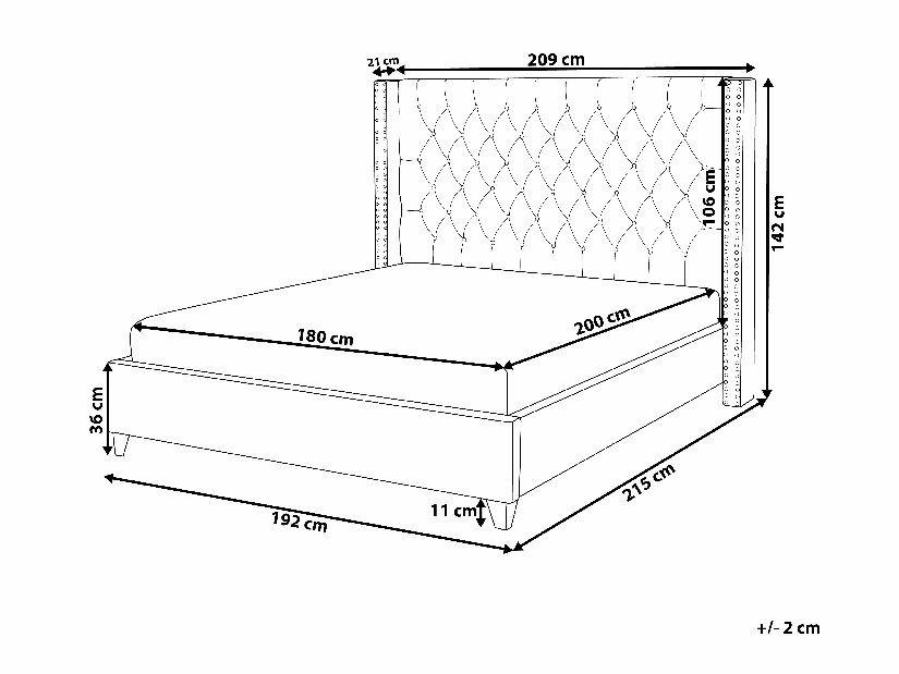 Bračni krevet 180 cm LUBECK (s podnicom) (siva)