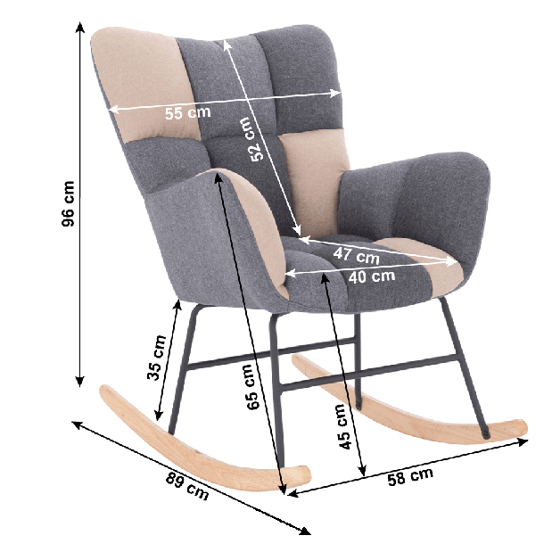 Dizajnerska fotelja za ljuljanje Kerem (Siva + bež)